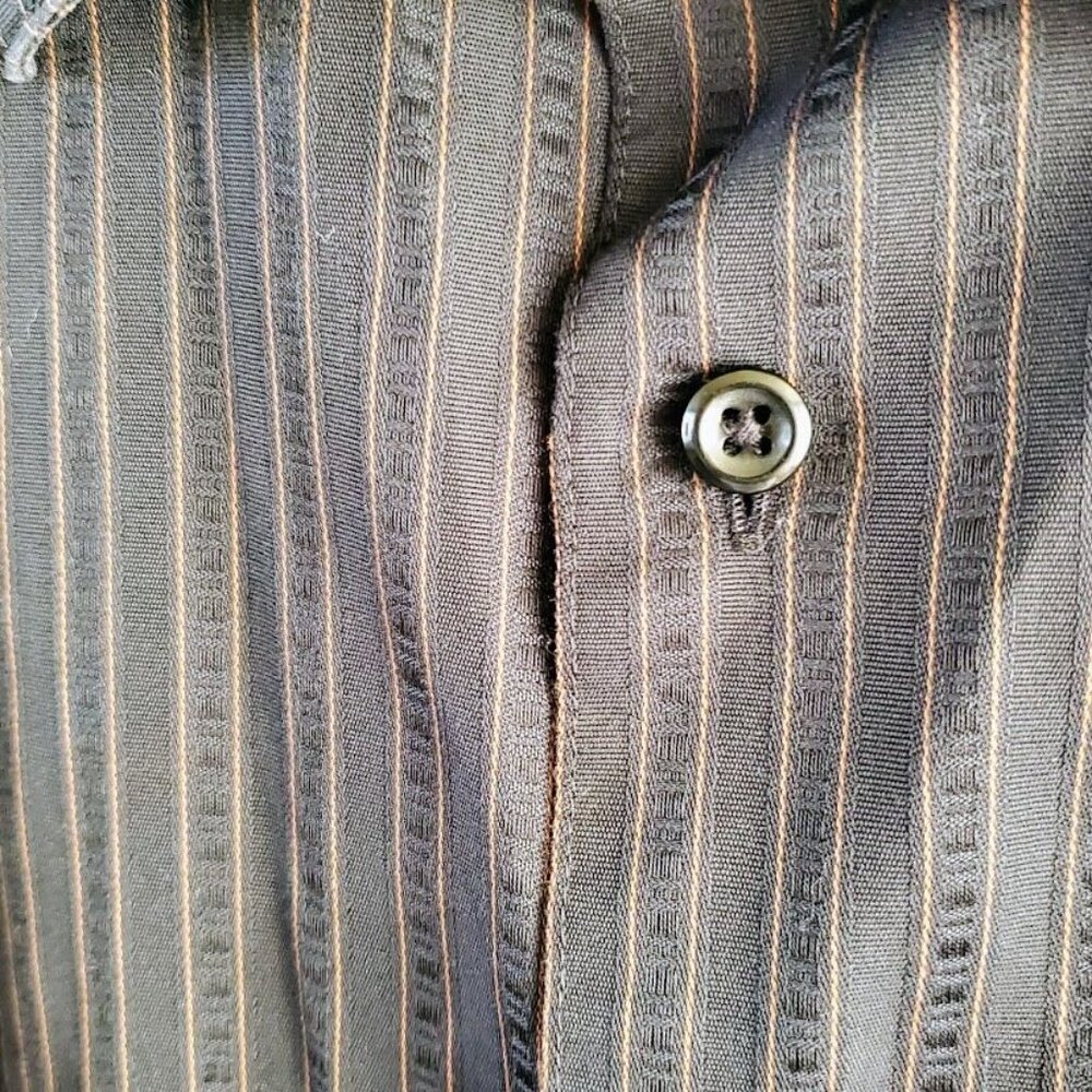 Pronto Uomo Men’s Classic Fit Button Down Shirt Black Copper Pinstripe Large - Picture 4 of 7